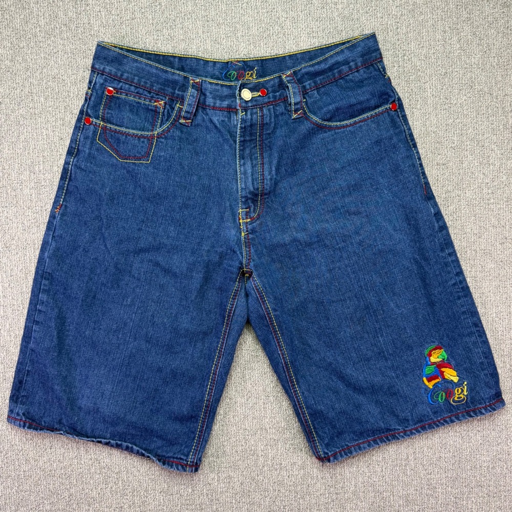 Coogi Denim Shorts Mens 36 Blue Embroidered Parrot Y2K Hip Hop Jorts Baggy